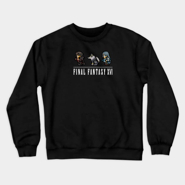 Clive, Torgal, and Jill Logo Design | FFXVI Pixel Party Members | Final Fantasy 16 | Dark Colors Crewneck Sweatshirt by AFKApparelGG